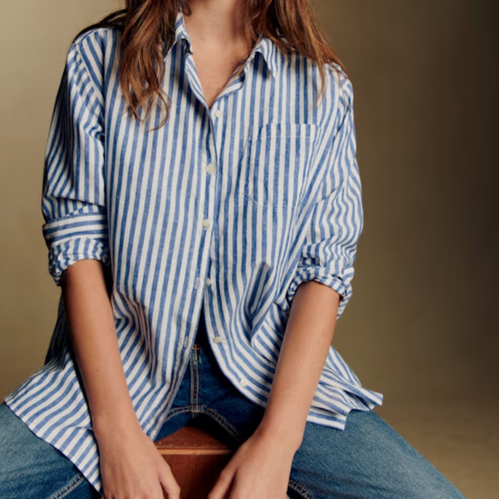 Sezane Oversized Max Blue Stripe Shirt